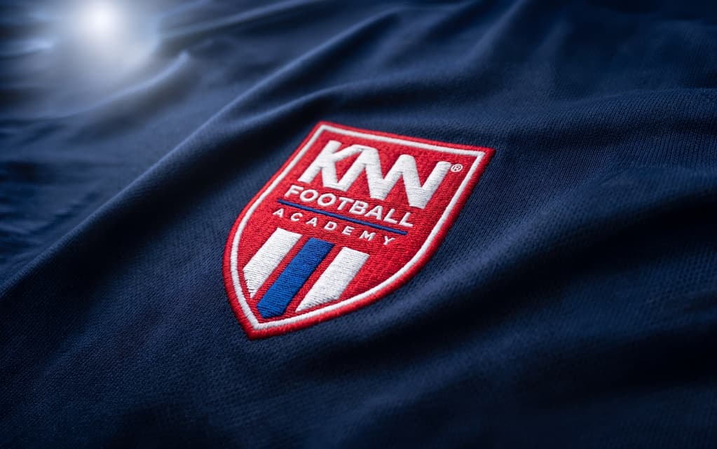 Garoto sorridente em campo vestindo a camiseta KNN Football Academy